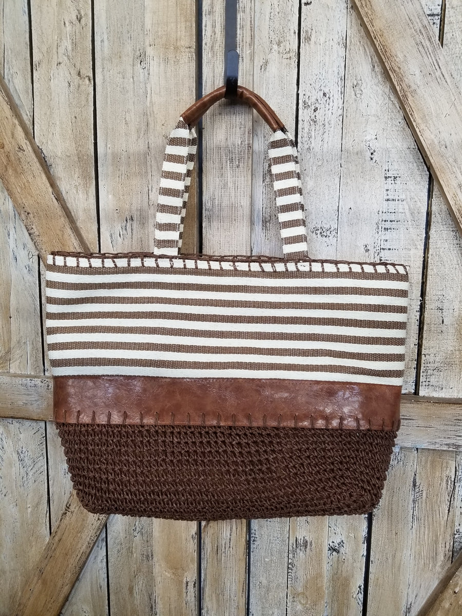 Oversized Straw + Crochet Striped Tote Bag