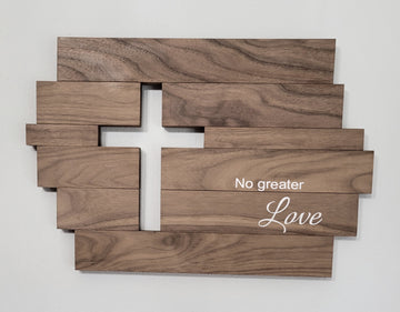 No Greater Love Cross Hanging Wooden Sign - Walnut