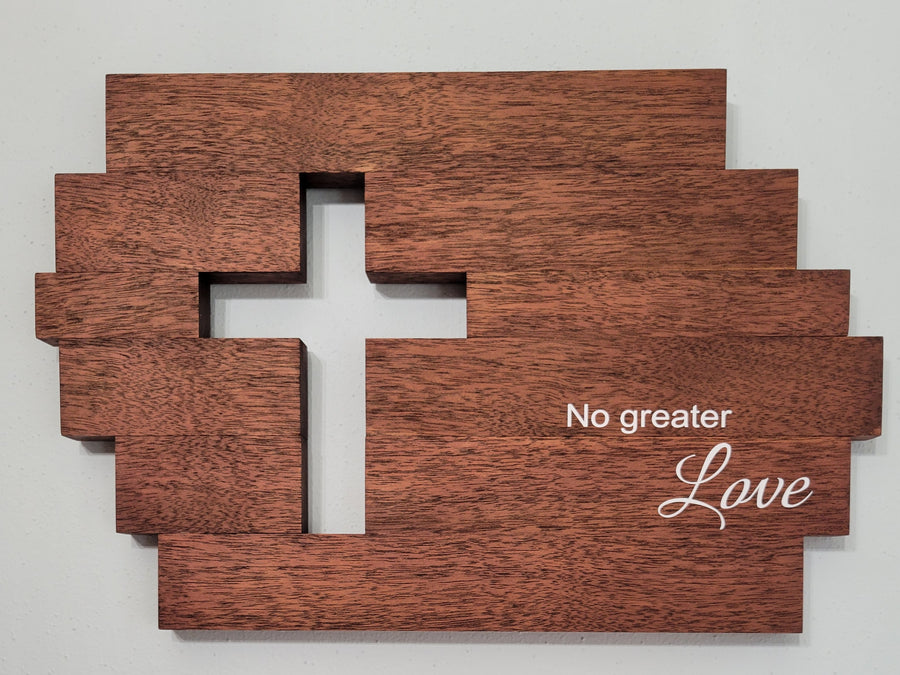 No Greater Love Cross Hanging Wooden Sign - Mahoghany