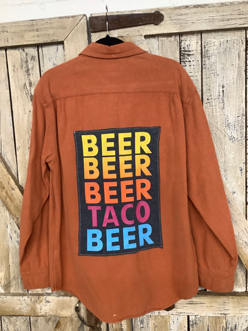 Repurposed Shirt with Beer + Tacos Patch