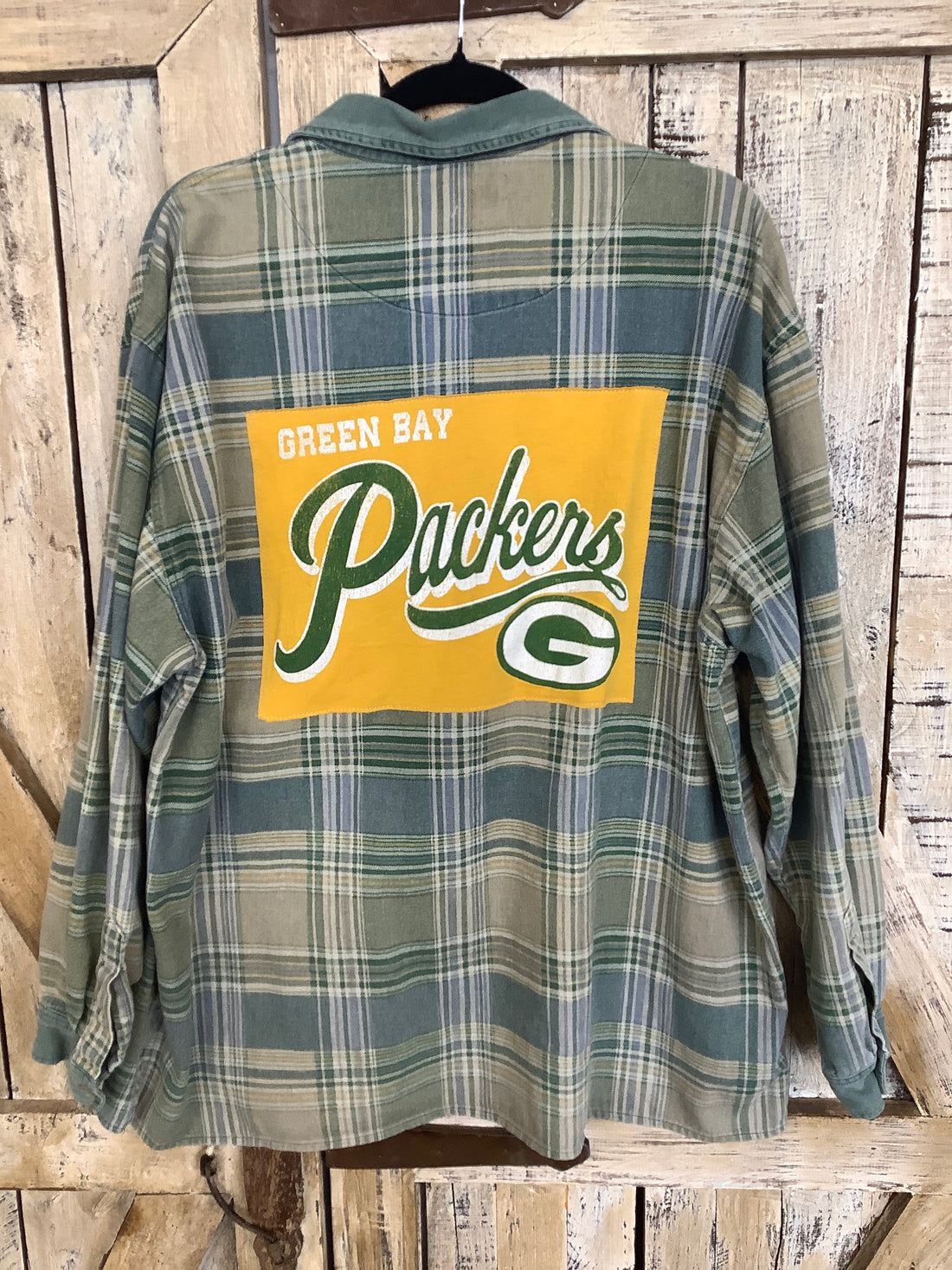 Repurposed Flannel Shirt with GB Football Patch