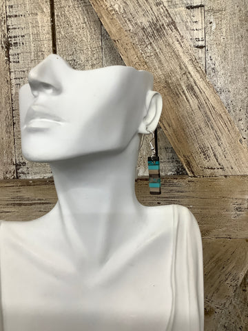 Turquoise + Tan Resin Drop Earrings - Small