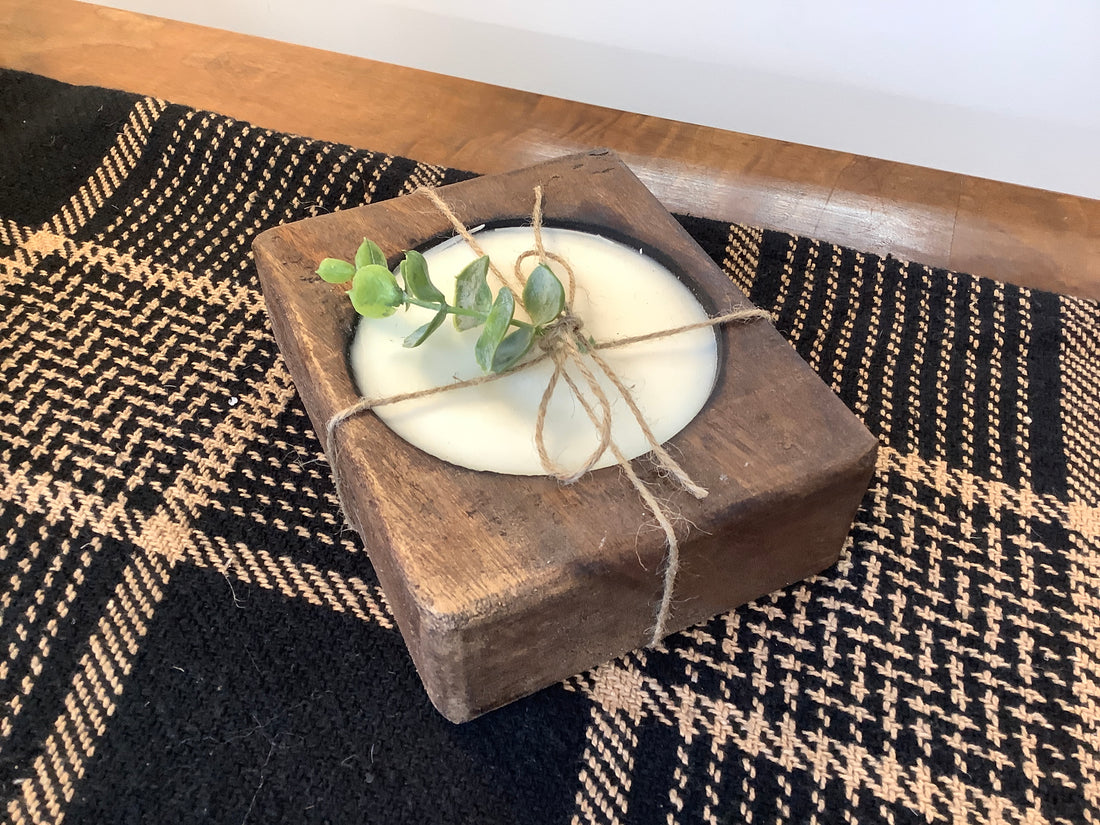 Wooden Square Bowl Candle