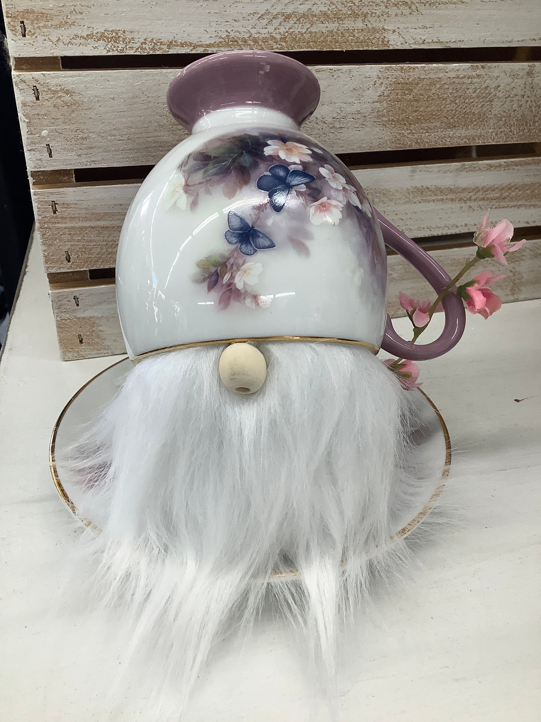 Pink + Purple Floral Teacup Gnome