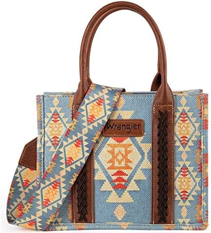 Wrangler Southwestern Small Canvas Crossbody Tote Bag