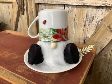 Lady Bug + Poinsettia Teacup Gnome