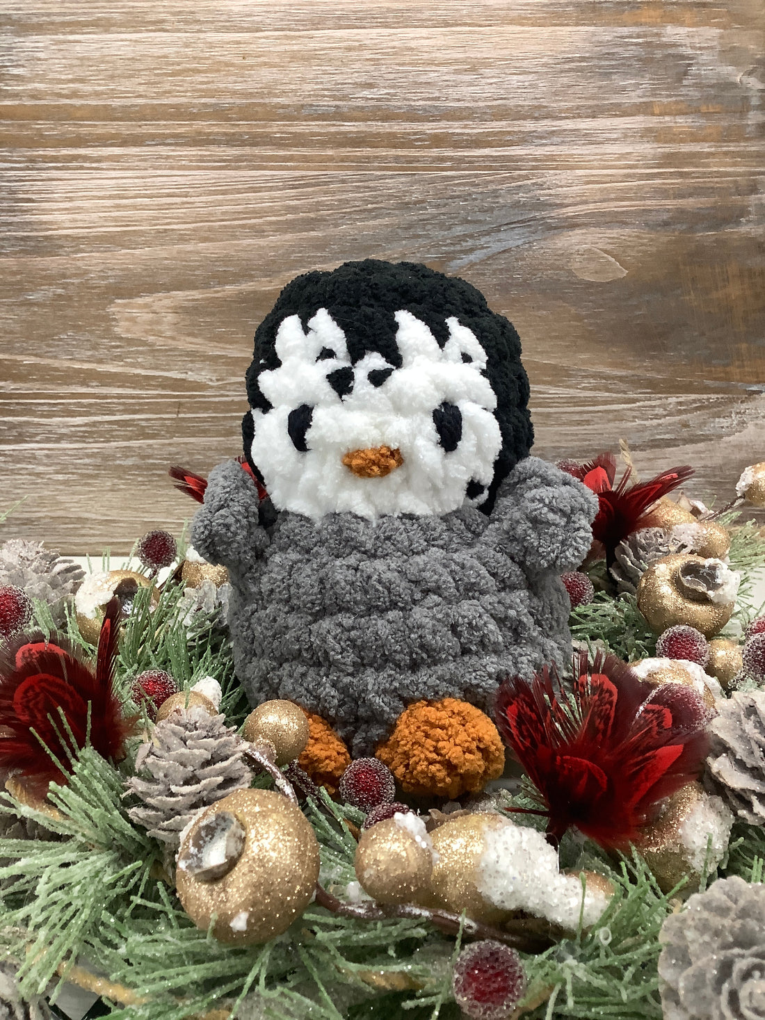 Grey Penguin Crocheted Plushie