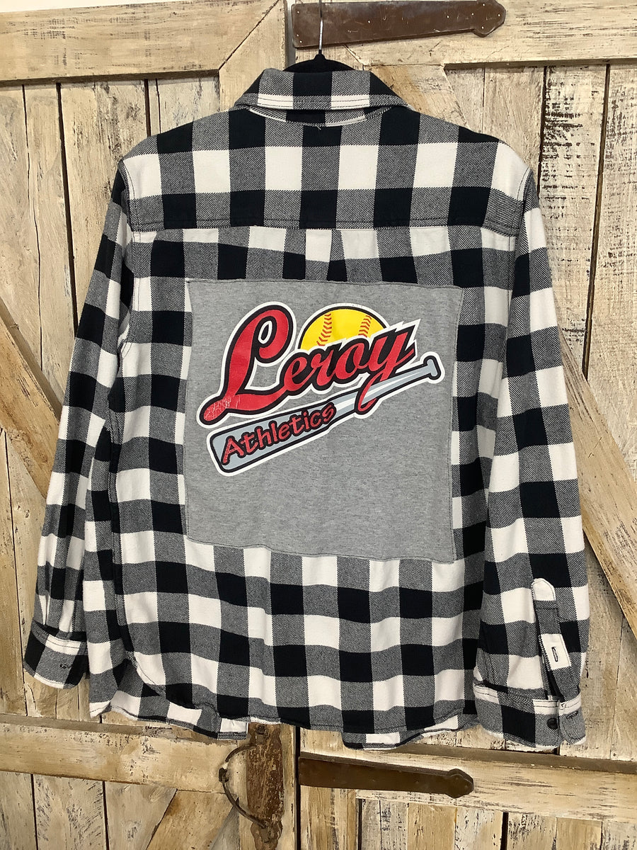 Repurposed Flannel Shirt with Leroy Athletics Patch