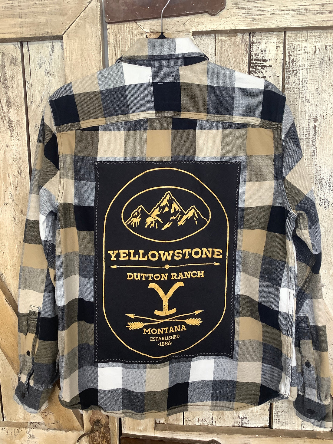 Repurposed Flannel Shirt with Yellowstone Patch