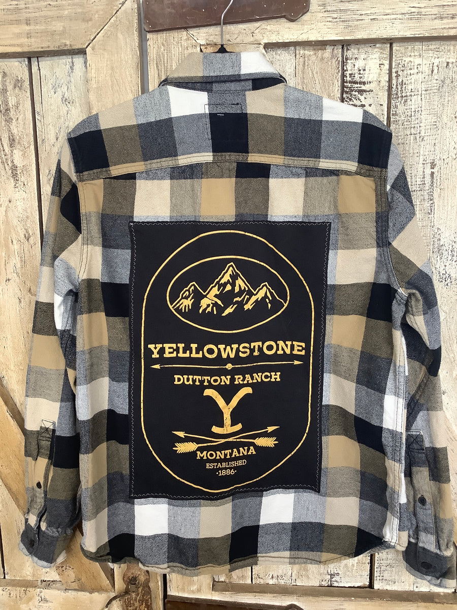 Repurposed Flannel Shirt with Yellowstone Patch