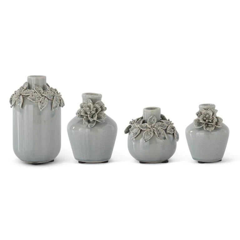 Ceramic Vases with Sculpted Flowers