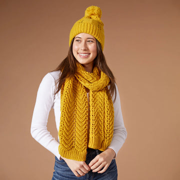 Chevron Knit Scarf - Mustard Yellow