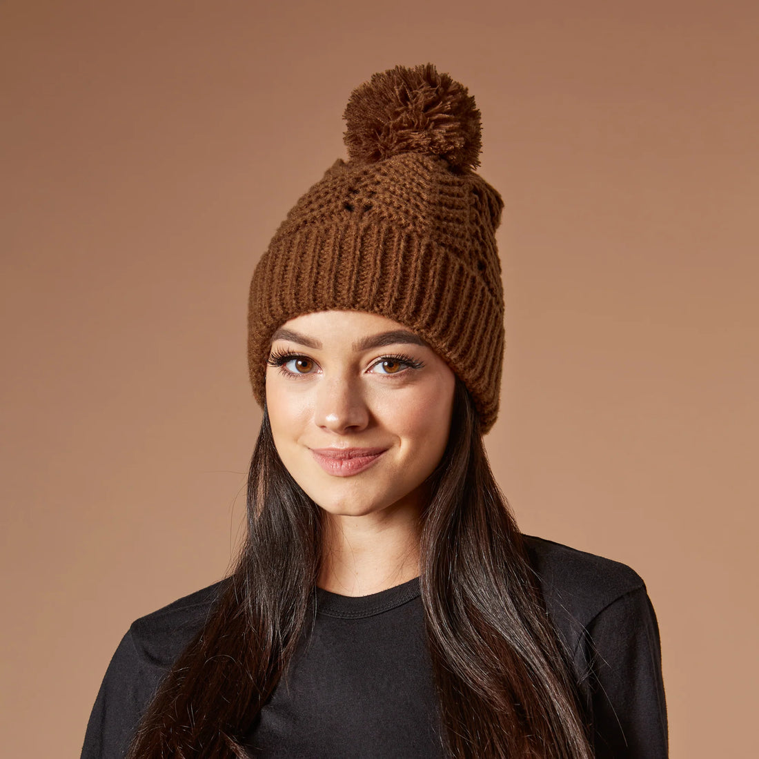 Chevron Knit Hat - Brown