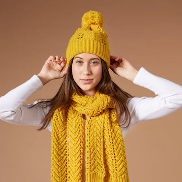 Chevron Knit Hat - Mustard Yellow