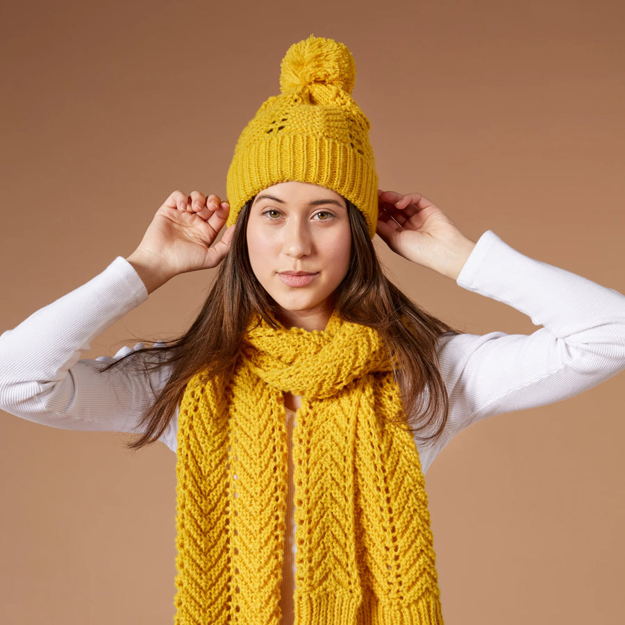 Chevron Knit Hat - Mustard Yellow