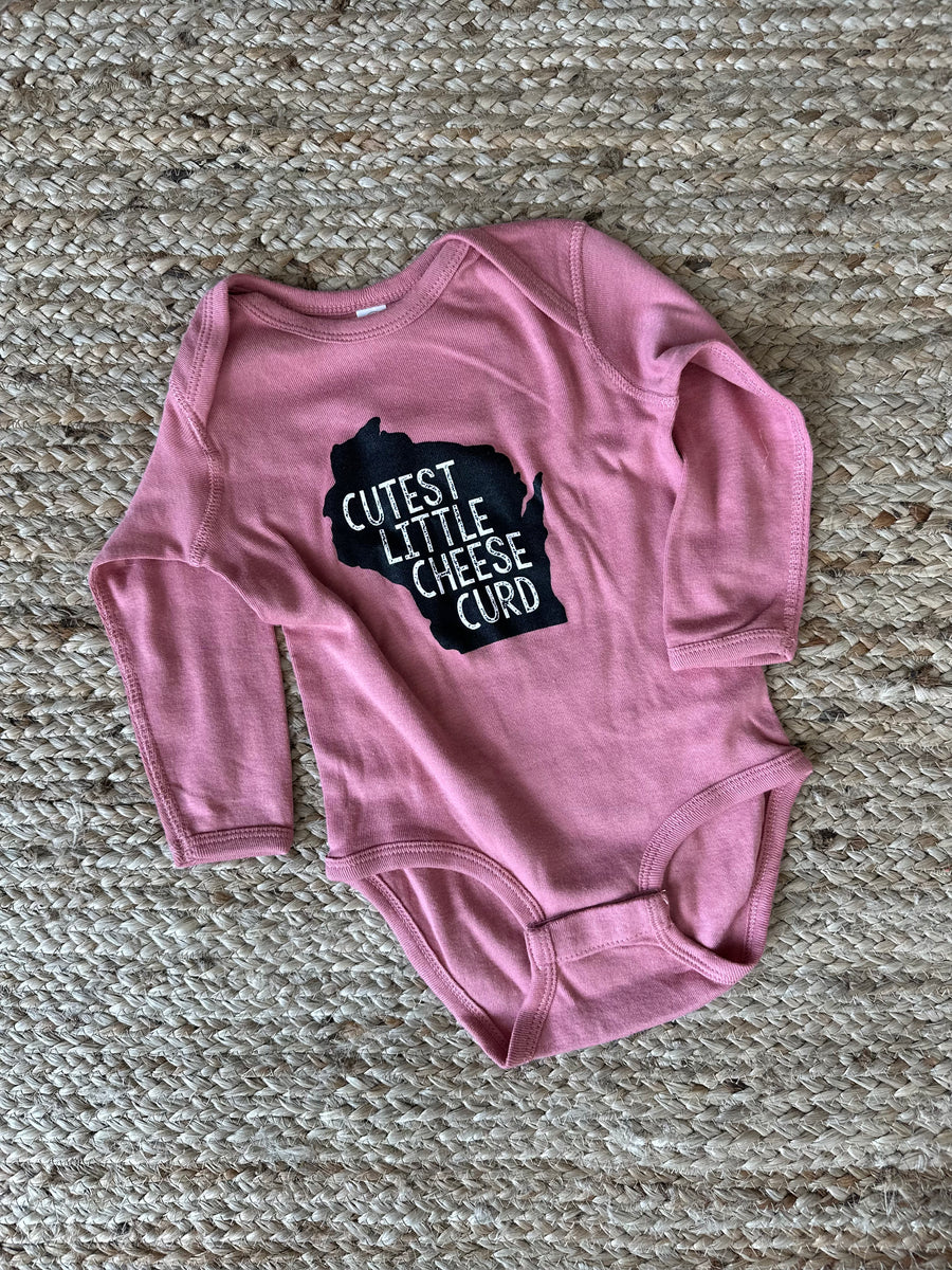 Cutest Little Cheese Curd Long Sleeve Onesie - Dusty Pink