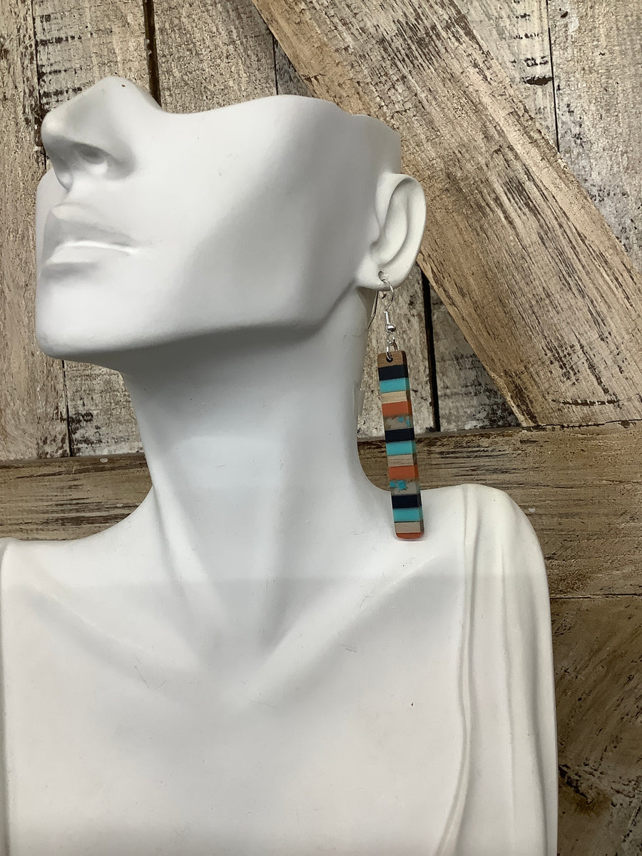 Turquoise + Orange Resin Drop Earrings - Large