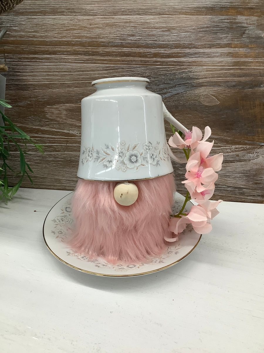 Pink Flowers Tall Teacup Gnome