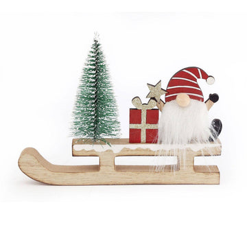 Wooden Santa Gnome Sleigh Christmas Decoration