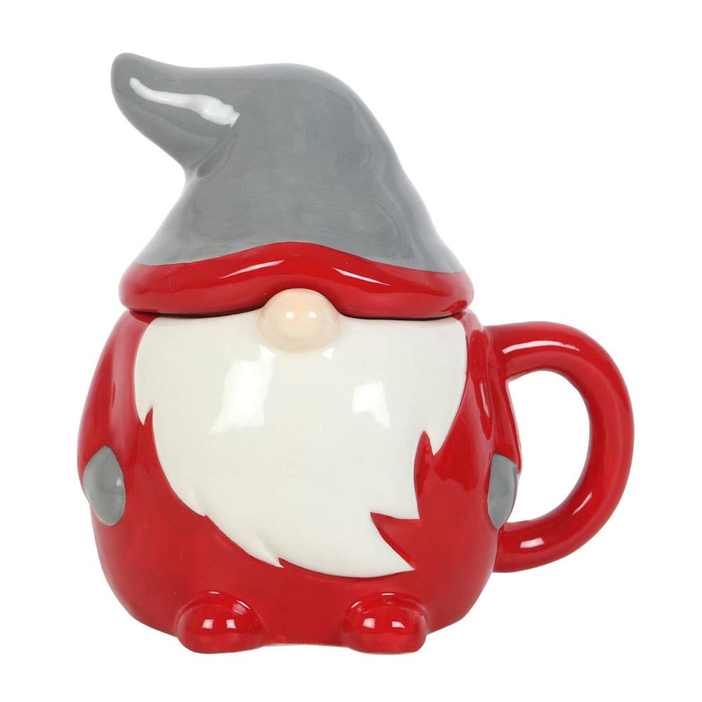 Red and Grey Christmas Gnome Lidded Mug