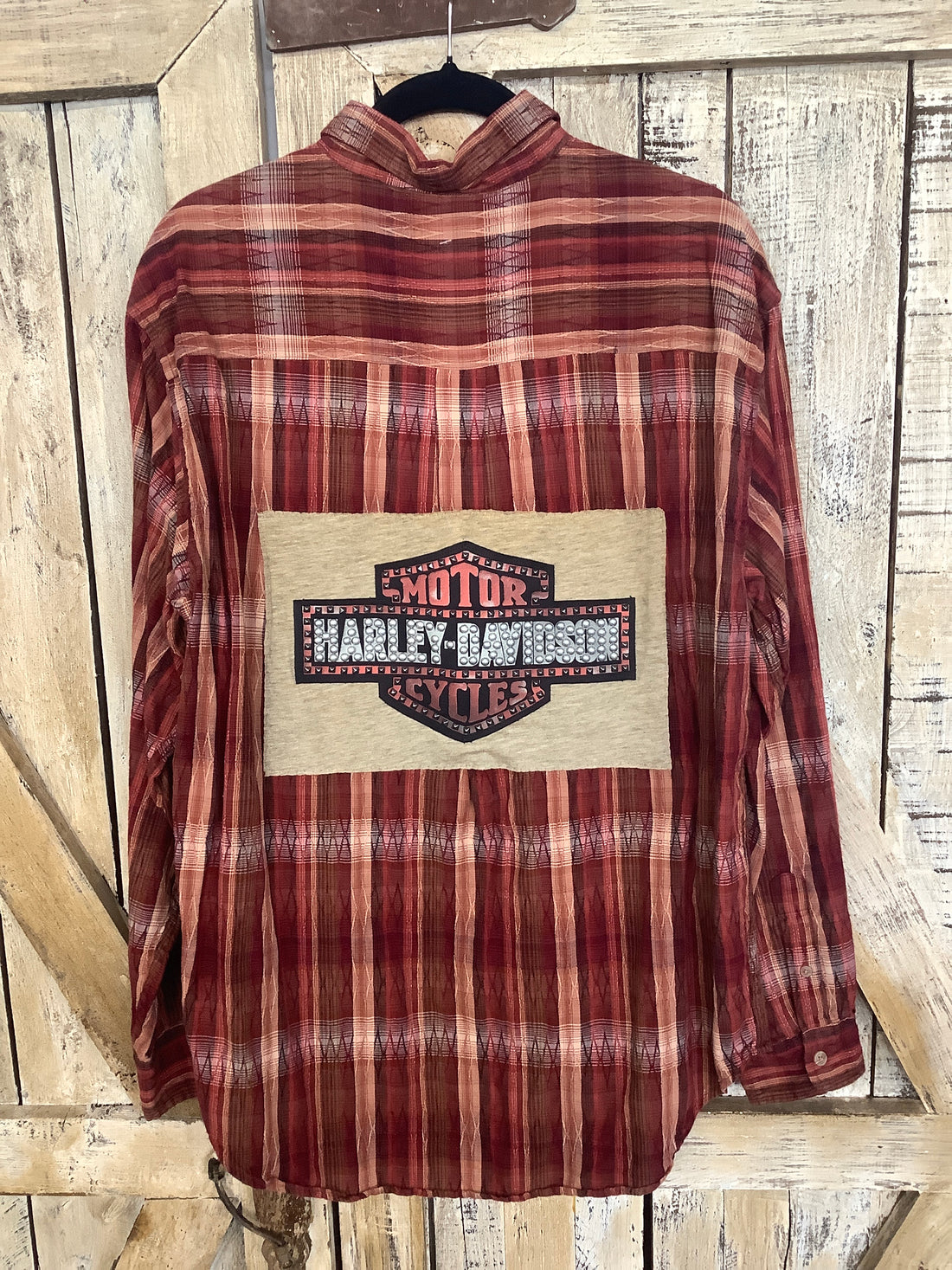 Repurposed Flannel Shirt with Harley Patch