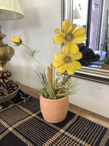 Potted Yellow Faux Floral