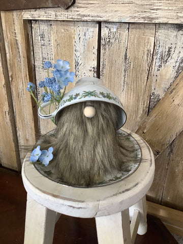 Blue Flowers Long Beard Teacup Gnome