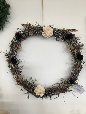 Pheasant + Duck + Guinea Fowl Feather Floral Wreath