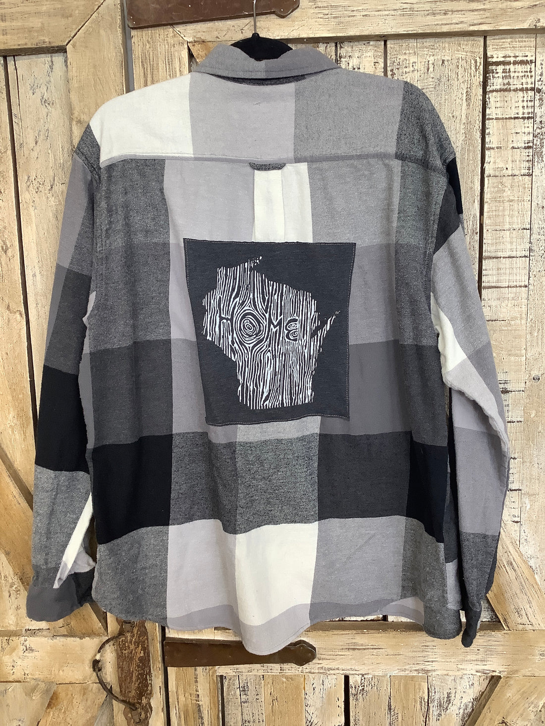 Repurposed Flannel Shirt with Wisconsin Home Patch