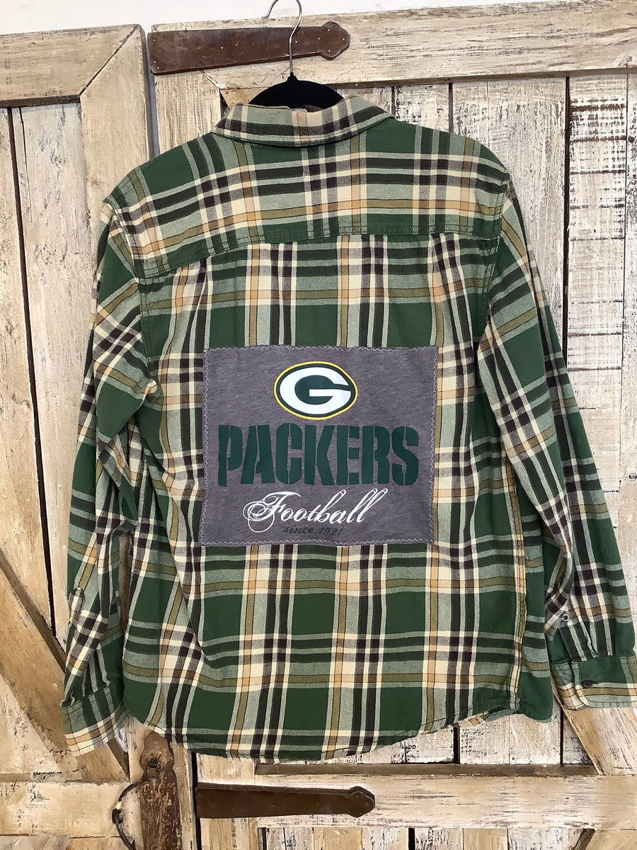 Repurposed Flannel Shirt with GB Football Patch