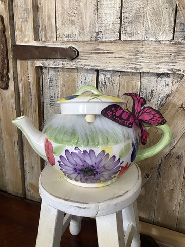 Flowers + Butterfly Teapot Gnome