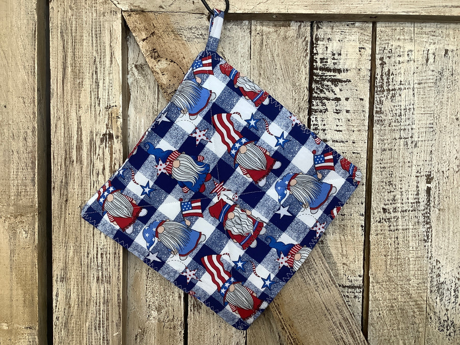 Patriotic Checkered Gnomes Hot Pad