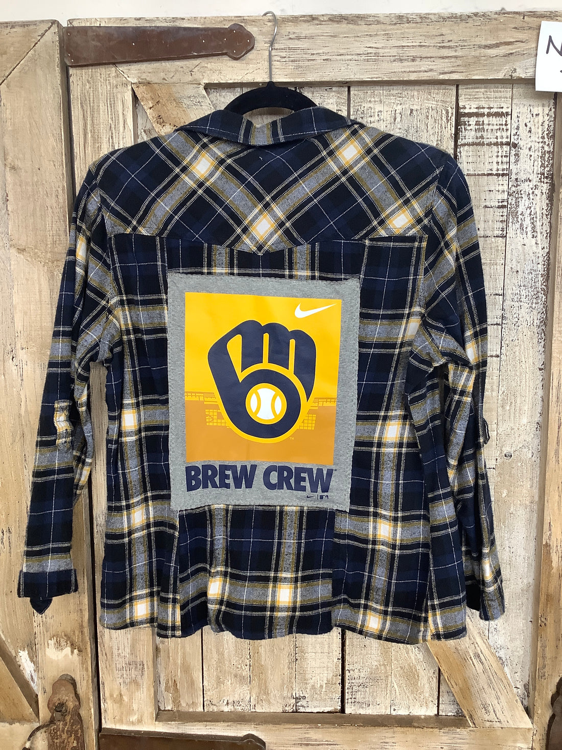 Repurposed Flannel Shirt with Baseball Crew Patch