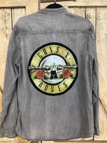 Repurposed Shirt with Guns + Roses Patch