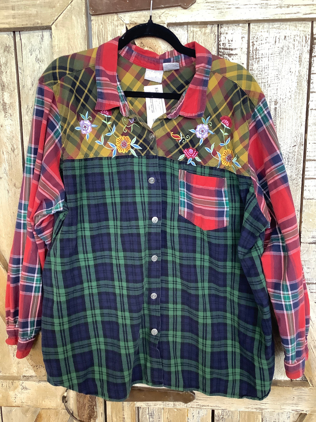 Repurposed Flannel Shirt with Keep Loving Patch