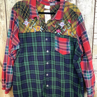 Repurposed Flannel Shirt with Keep Loving Patch