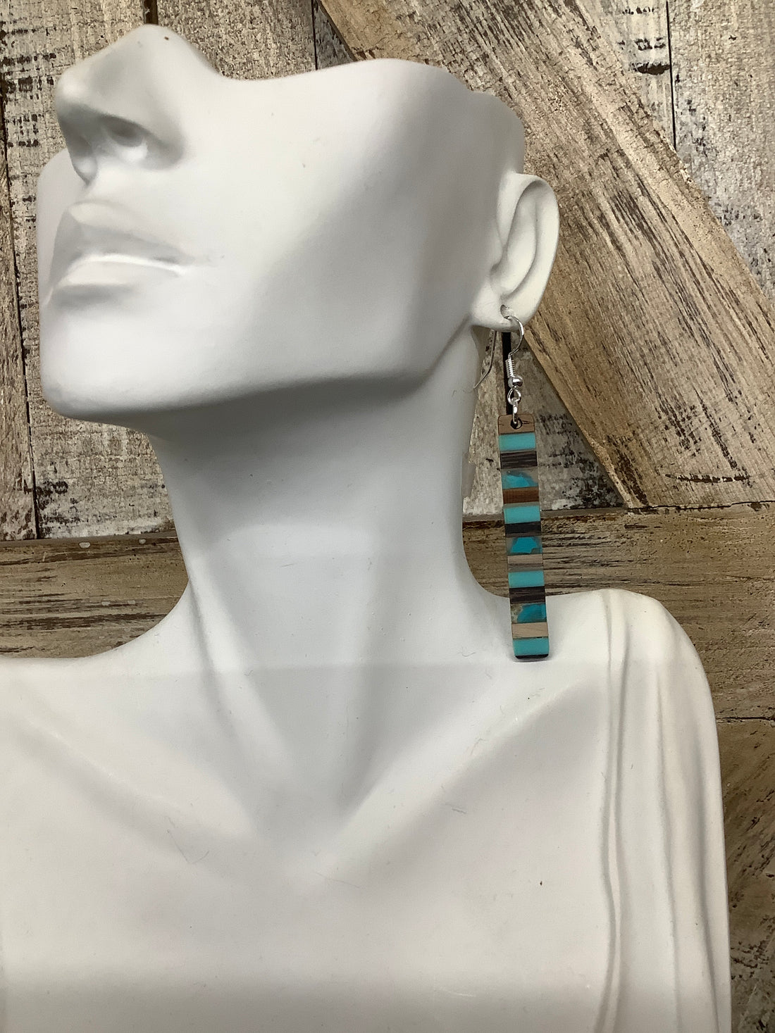 Turquoise + Tan Resin Drop Earrings - Large