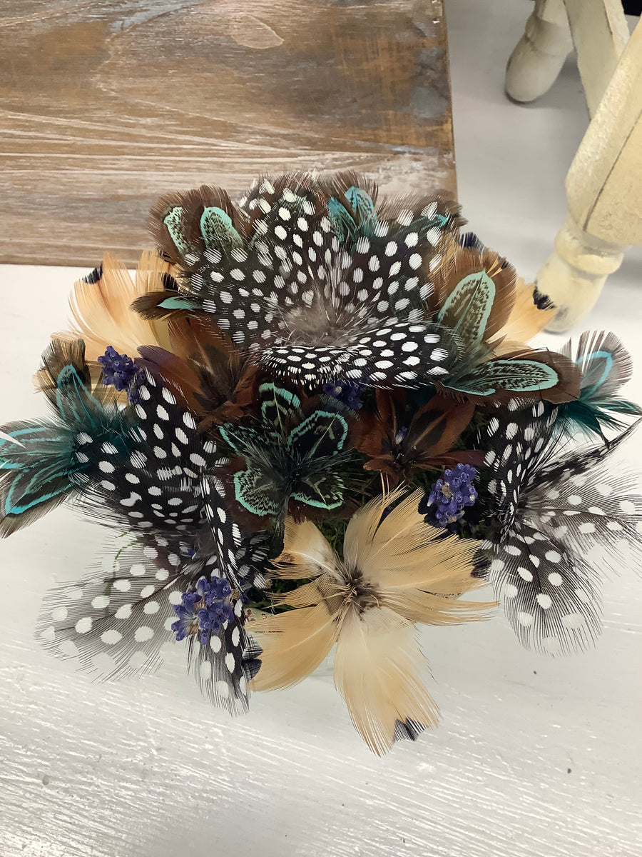 Pheasant + Mallard Duck + Guinea Fowl Feather Flower Arrangement - Bee