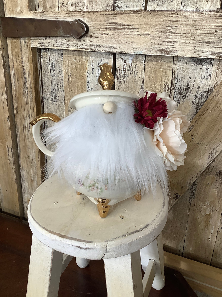 Raised Floral Lidded China Gnome