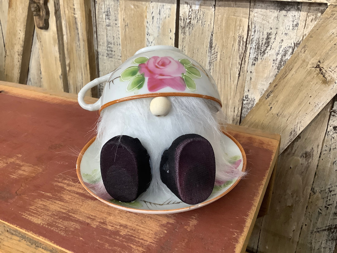 Pink Floral Teacup Gnome