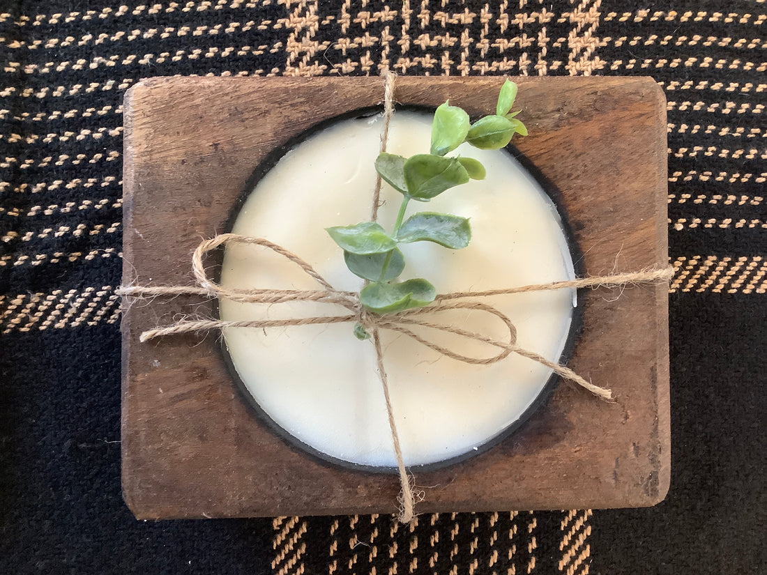 Wooden Square Bowl Candle