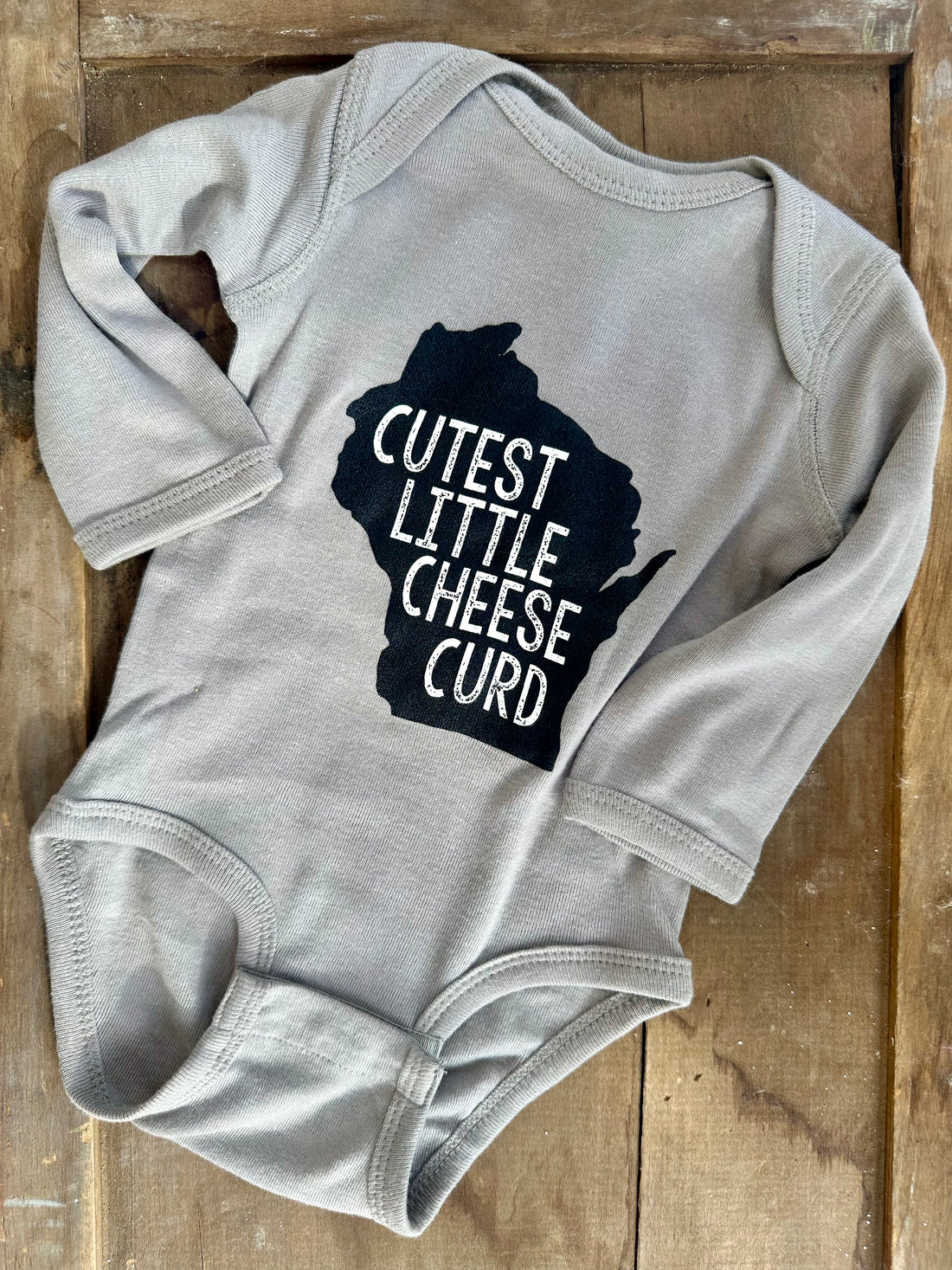 Cutest Little Cheese Curd Long Sleeve Onesie - Solid Grey