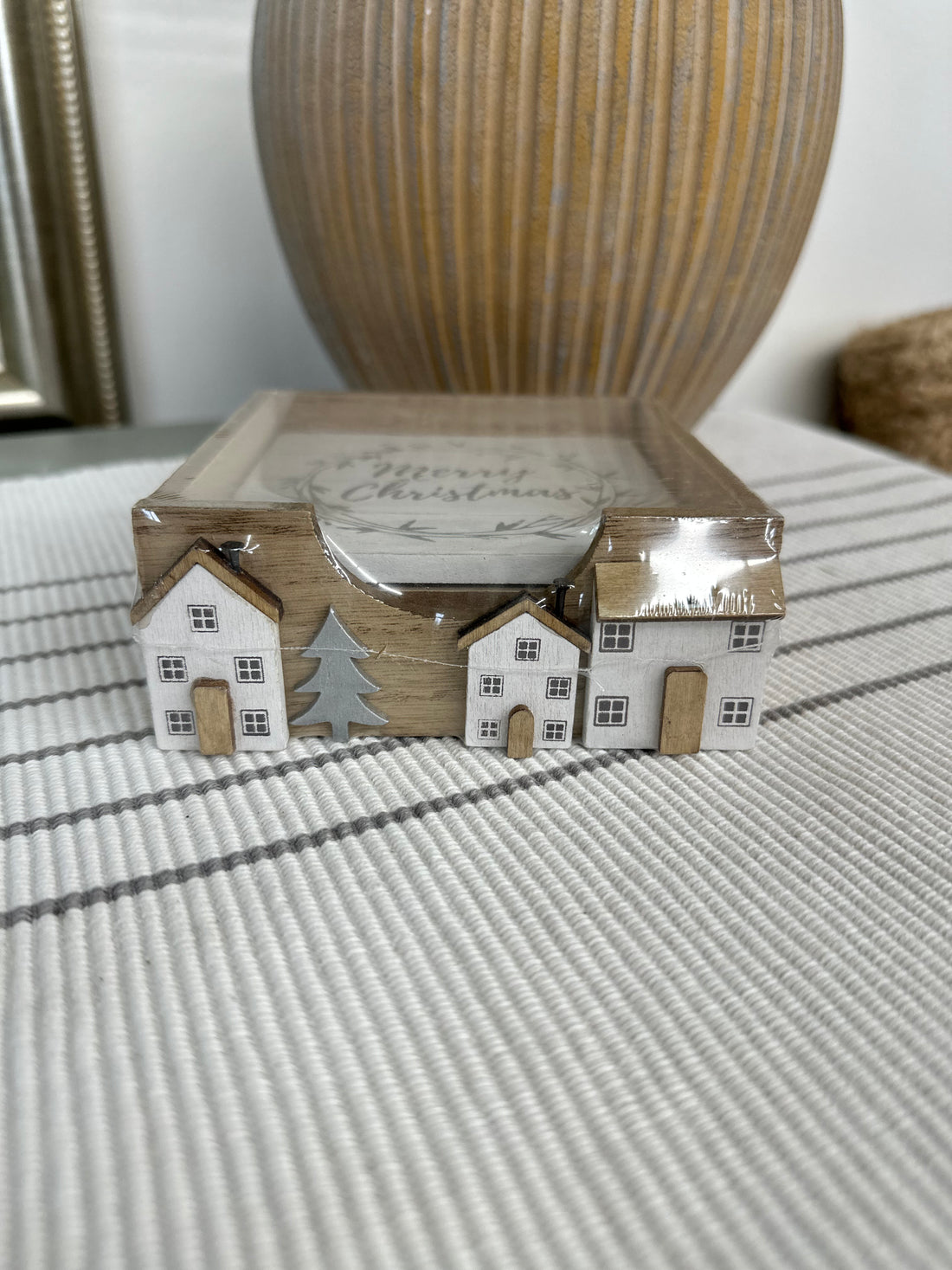 Natural Christmas House Coaster Set