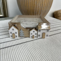 Natural Christmas House Coaster Set