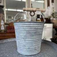 Silver Decorative Bucket with Wooden Handle