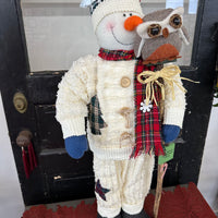 Vintage Standing Snowman With Owl