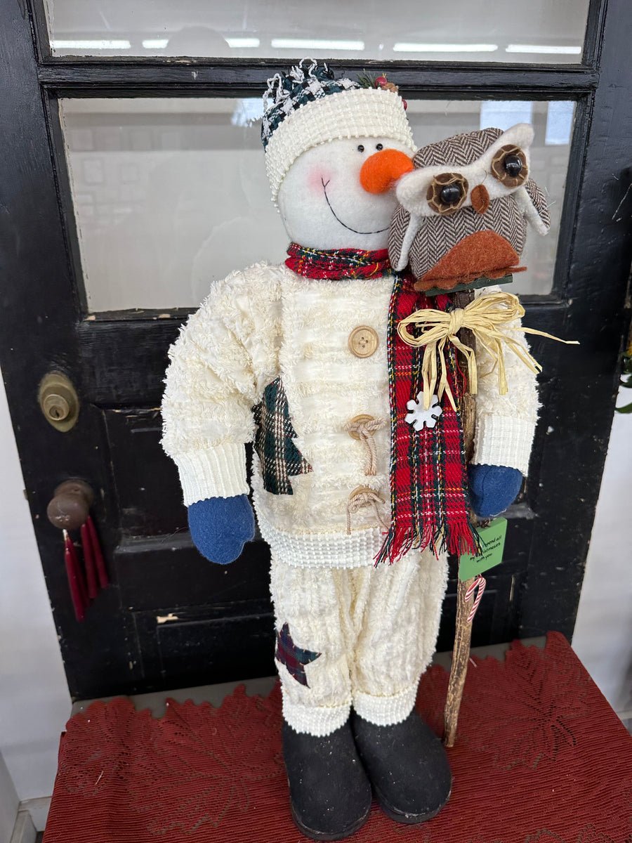 Vintage Standing Snowman With Owl