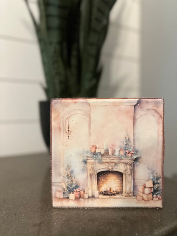 Pink Fireplace Holiday Shelf Sitter