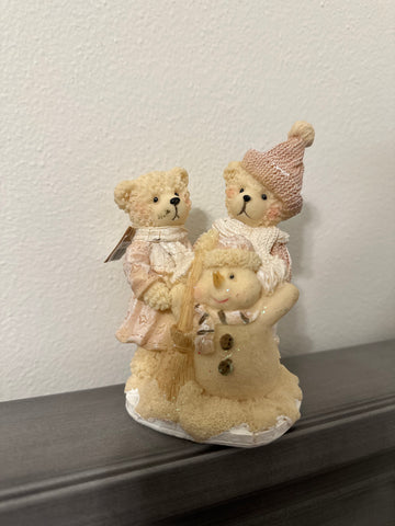 Bear Couple Building Snowman