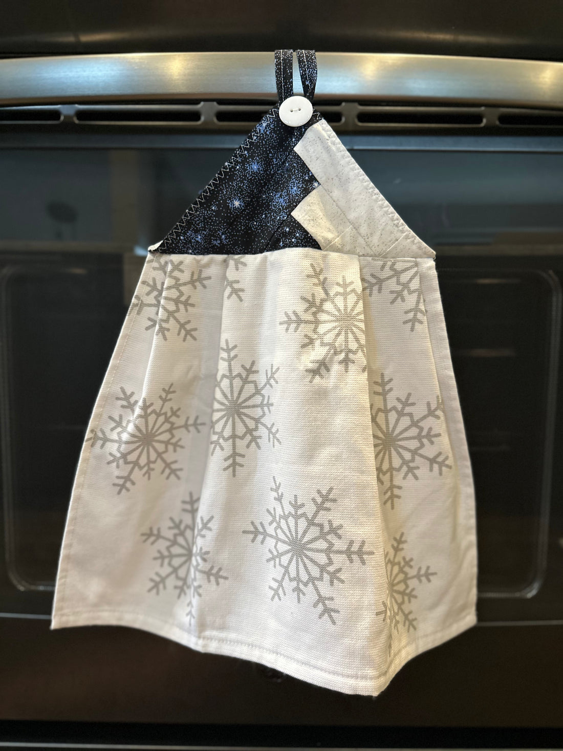 White With Gray Snowflakes Kitchen Towel